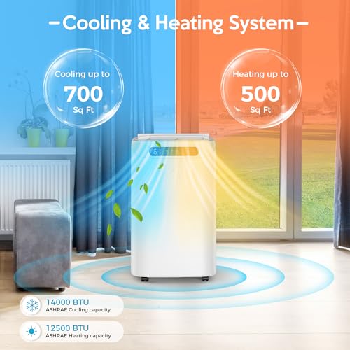 14000 BTU Portable Air Conditioners with Heater, Remote Control, 4-in - Additional View