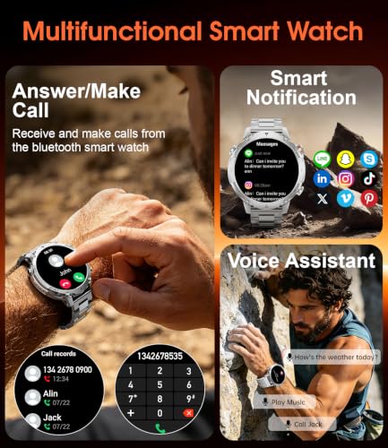 SUNKTA Smartwatch Herren 1400 mAh 20 Tage Akkulaufzeit 1,7″ HD Bluetooth Anrufe Militär Smart Watch für iOS… – Ansicht 2