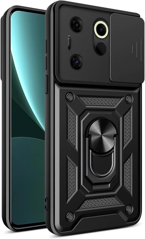 Image of ELICA Shutter Ring Case for Tecno Camon 20 Premier 5G, Military Grade Protection Phone Case with Slide Camera Cover /Rotation 360 Ring Case for Tecno Camon 20 Premier 5G - Black