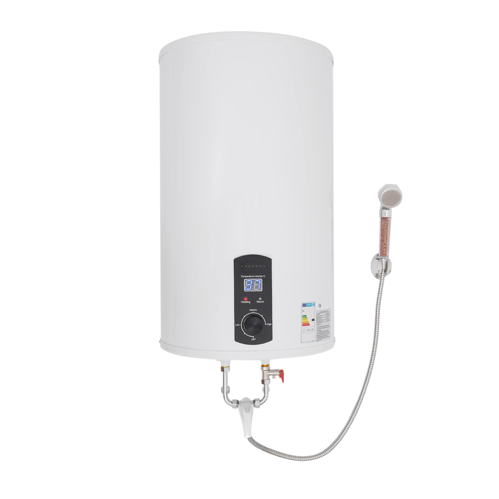 Scaldabagno elettronico con protezione contro le perdite, scaldabagno da 70 l, con scelta della temperatura, 2000 W, 220 V, scaldabagno elettrico con doccia e rubinetto, 41 x 75 cm, bianco
