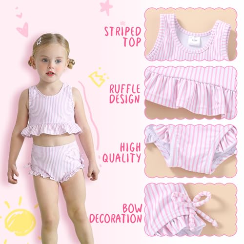 Image of HAPPYMA Baby Swimsuit Toddler Girl Bathing Suit Summer Stripe Bikini Set Beach Two Piece Swim Wear