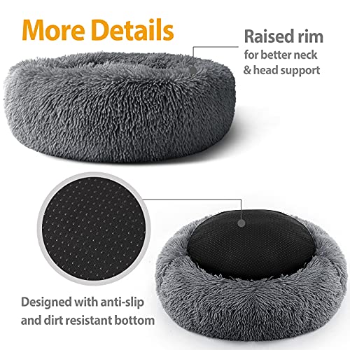Enjamoy-Plush-Donut-Dog-Bed-Calming-Round-Dog-Cat-Bed-Soft-and-Fluffy-Cuddler-Pet-Cushion-Self-Warming-Puppy-Beds-Machine-Washable-Dark-Grey-60cm