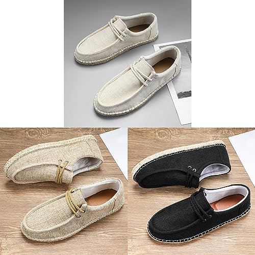 Men's Linen Canvas Loafers,Casual Breathable Slip-On Espadrille Flat Walking Shoes Round Toe Moccasins Boat Shoes2