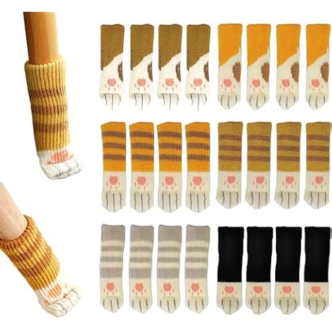 WAFJAMF 24 PCS Cute Cat Paw Furniture Leg Socks, Chair Leg Floor Protectors for Avoid Scratches, Fit Square Round Furniture Leg for Moving Easily and Reduce Noise Cover