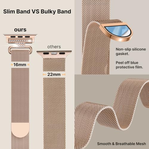 Fullmosa Cienki mediolański pasek pętelkowy dla kobiet Apple Watch, 42mm(s11/10) 41mm 40mm 38mm, Stal nierdzewna, Brak kamienia szlachetnego