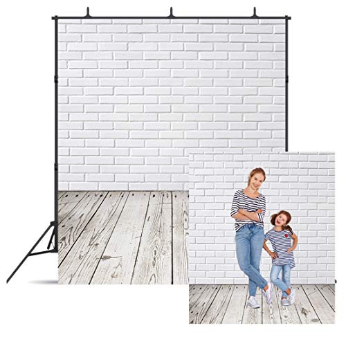 Dudaacvt 5x7ft Vinyl Photography Backdrop White Brick Wall Wood Floor Portable Small Holiday
