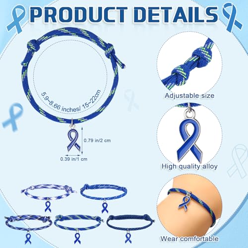 Tondiamo 30 Pcs Prostate Cancer Awareness Bulk Colon Cancer Awareness Bracelets Anti Bullying Blue Ribbon Accessories for Men Women Child Abuse Prevention Charity Recognition Public Even2