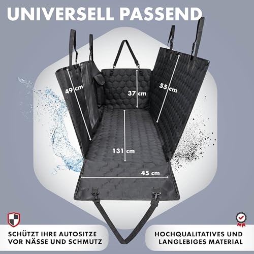 Walser Premium Auto Hundedecke Rocky, 100% wasserdichte Rücksitz Autoschondecke inkl. Seitenschutz und Sichtfenster, Rückbank Autodecke ideal für Reise & Transport mit kleinen und großen Hunden