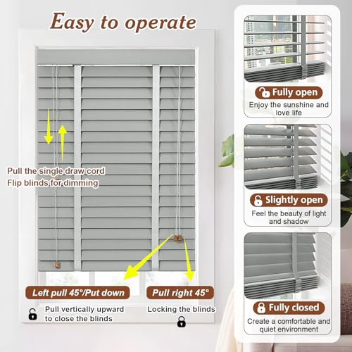 2" Slats Wood Blinds for Indoor Windows, Custom Wood Window Blinds, Wooden Venetian Horizontal Blinds & Shades for Indoor Windows, Office, Living Room, Bedroom