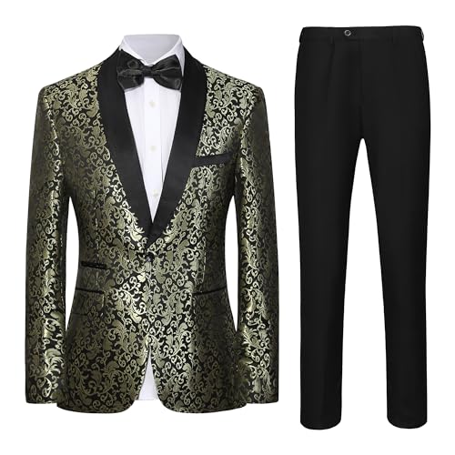 Men's Slim Fit 2 Pieces Tuxedo Shawl Lapel Suits Paisley Jacket Pants Set for Wedding Prom Dinner Party