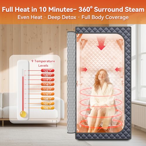 Sauna Box, Upgraded Large Size Portable Sauna for Home Spa with 3L 1300W Steamer, Big Folding Chair, 9 Levels Heat, Timer, Remote Control - Personal Full Body Steam Saunas Room Tent 3' x3' x5.9' Grey - Image 2
