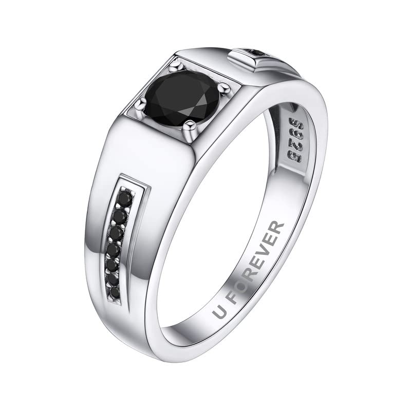 Bandmax Personalizable Banda Plata Anillo Diamante Negro para Citas Talla Grande 67, Anillo Dedo Precioso Apilable