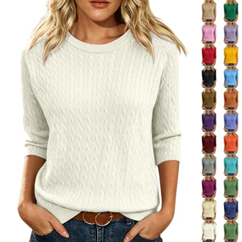 Cable Knit Sweater Women Relaxed Fit Lightweight Solid Knited Sweater - image 1