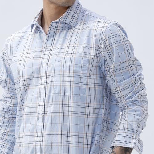 Image of BASICS 100% Cotton Checked Shirt for Men | Slim Fit | Everyday Smart Casual Wear | Full Sleeve