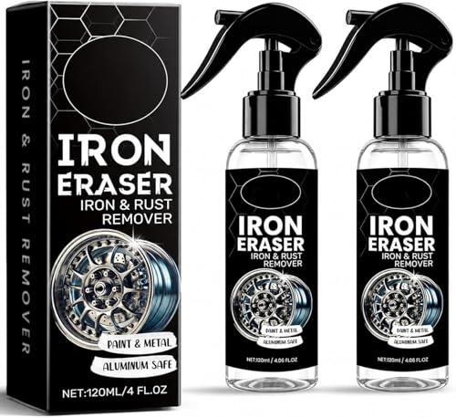 Iron Eraser Rust Remover Spray Fast Acting Iron & Brake Dust Remover for Car Wheels and Paint Professional Automotive Surface Cleaner Iron Powder Remover (2 Pack)