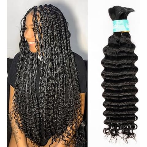 Human Braiding hair 18 Inch Deep Wave Bulk Human Hair for Braiding 100% Unprocessed Human hair No Weft Human Hair Bundles 100g 1Pack/2 Bundles Natural Black Human hair Braiding Hair for Boho Braids Cover