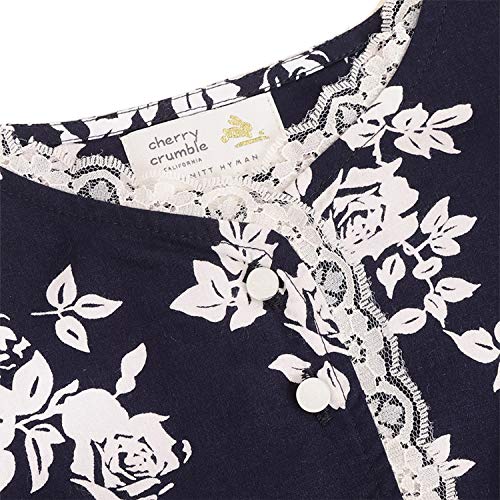 Image of Cherry Crumble California Kids Girl's Ups-a-Daisy Sleepwear Cotton Nightsuit (CTWS-GNSUIT-6206NBLU Navy Blue)