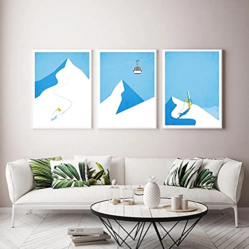 Pósters de esquí vintage en lienzo decorativos de 50x70 cm para pared de salón set de 3