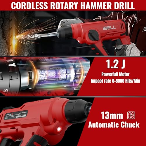 Image of IBELL 20V Cordless Power Tool Combo Kit | 3-Tool Set with 80Nm Brushless Impact Drill, 320Nm Brushless Impact Wrench & 1.2J Rotary Hammer | 2 x 2.0Ah Batteries, 2 Fast Chargers & Carry Case