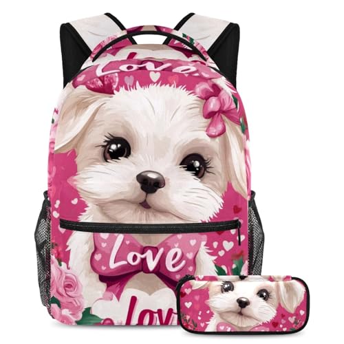 Sac à dos rose 2 pièces avec trousse pour fille et garçon de grande capacité
