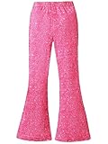 WDIRARA Girl's Glitter Elastic Waist Flare Bell Bottom Party Stretch Pants Hot Pink 9Y