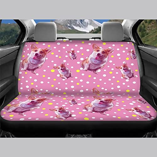 Image of Modysero Yellow Polka Dots Corgi Print Pink Car Set Cover Full Set Durable Soft Front Rear Bench Seat Cover Set for Women Elastic Breathable Automotive Seat Protector Universal Fit All Cars Trucks