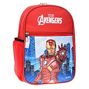 Kuber Industries Marvel Iron-Man School Bag|2 Compartment Rexine School Bagpack|School Bag for Kids|School Bags for Girls with Zipper Closure|Small Size (Red)