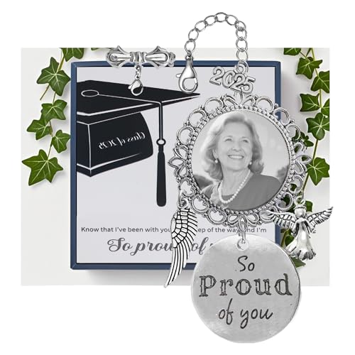 2025 Graduation Tassel Memorial Charm DIY Photo Craft Kit with Angel Wings Crystal Photo Holder Graduation Cap Keepsake (Sliver Tassel)