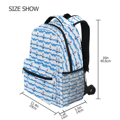 Cute Blue Anchor Wave Backpack for School Boys Girls Adults Kids Bookbag Laptop Bag 15L4