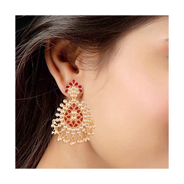 I Jewels Gold Plated Kundan & Pearl Earring for Women (E2611M) - Image 3