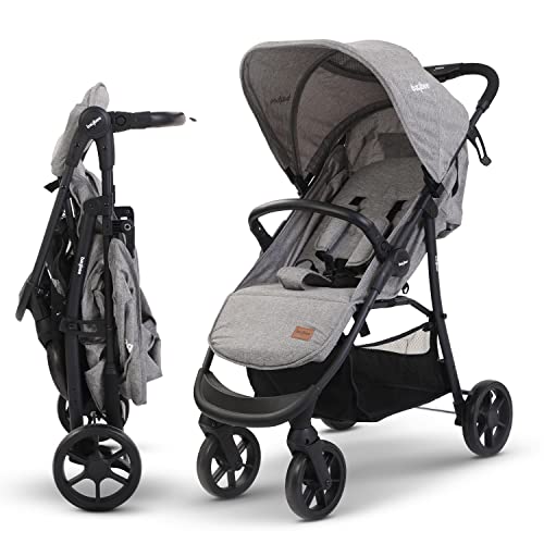 Image of BAYBEE Baby Stroller for 0 to 3 Years Foldable Travel Pram, Multifunctional Toddler Seat & Infant Pramette with 360 Wheels, Canopy, Recline Seat, 5 Point Safety Harness & Storage Basket (Silver)