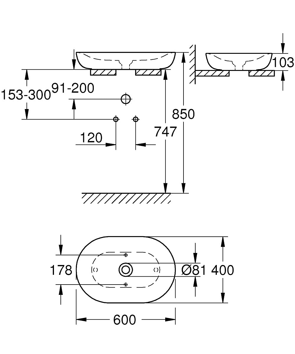 Grohe Essence Cuenco de cerámica 600 x 400 mm Blanco