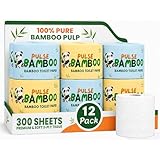 Pulse Bamboo Toilet Paper – Chemical-Free, Septic Safe, Unscented, 3-Ply, FSC Certified, Plant-Based Toilet Tissue – Non-Toxic, Zero BPA, Eco-Friendly, Soft & Strong (12 Pack Rolls, 300 Sheets Each)