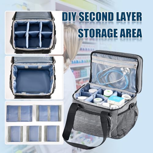 Image of Timgle 1 Pack Double Layers Medicine Storage Bag Pill Bottle Organizer 11.4 x 7.9 x 9.5 in Empty First Aid Kits Bag with Shoulder Strap for Home Emergency Medication Fish Oil Vitamins