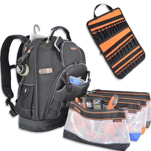 Image of WELKINLAND Tool Backpack and 4pcs Clear Tool Pouch Bundle-Professional Grade Organization