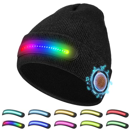 Deal: Cnyrbt LED Beanie with Light, Unisex Warm Knitted Black Winter Hat, USB Rechargeable Headlamp Cap for Outdoors, Flashlight Beanie Hat for Men Women