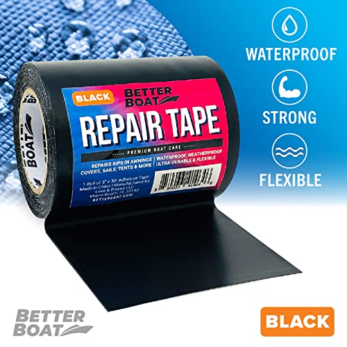 Image of Repair Tape for Fabric and Vinyl 30ft x 3in, Black Waterproof Patch Tape | RV Awning Canvas Tent Tarp Sail Canopy Boat Cover, Heavy Duty, Better Boat