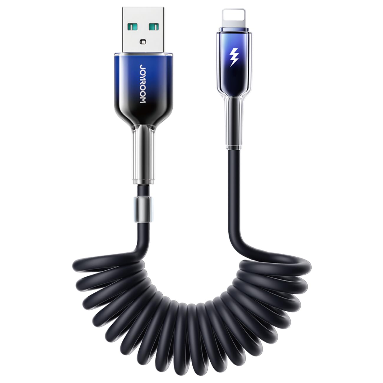 Joyroom S-A43 Crystal-Clear Series 3A USB-A to Lightning Coiled Fast Charging Data Cable 1.5 m Length Black