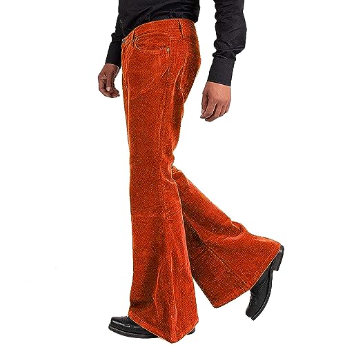 Image of Men's Corduroy Vintage Bell Bottom Pants 70s,Disco Stretchy Flared Pants Fit 60s 70s Outfits for Men,Mens Bell Bottom Jeans.