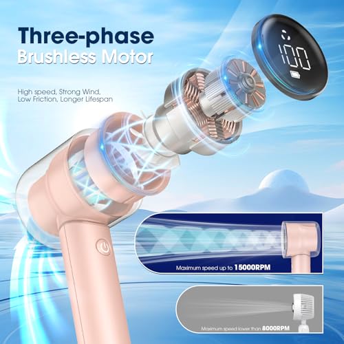 Image of 1-100 Speed Portable Handheld Turbo Fan, 【15000RPM】Ultra High-speed,Personal Hand Held Travel Fans,5000mAh Battery Rechargeable Mini Fans,Digital Display,Small Pocket Fan for Summer Essential Gift
