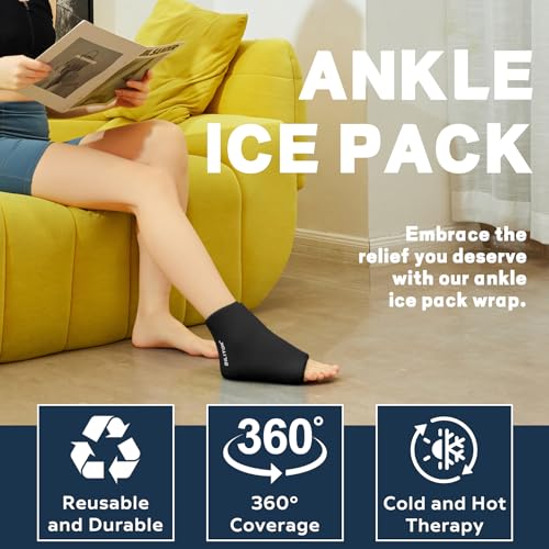 Image of BILITOK Reusable Foot Ankle Ice Pack Wrap for Injuries, Cold Compression Therapy for Achilles Tendonitis, Plantar Fasciitis, Swelling, Sprained, Pain Relief (Black)