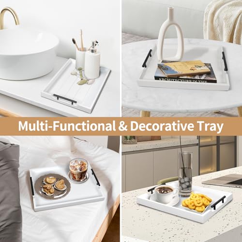 SXNOWS Coffee Table Tray - Large Ottoman Tray for Living Room - Wood Serving Tray with 2 Sets of Handles - Wooden Tray for Coffee Table, 4 Round Coasters Included, White by SXNOWS - Image 9