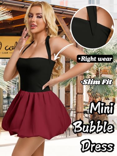 Image of ChiaoLezhee Halter Mini Bubble Dress, Date Night Birthday Homecoming, Coquette Short Corset for Women, Sexy Cute Going Out