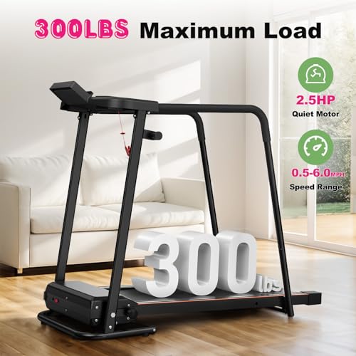 Image of Walking Treadmill for Senior with Long Handrail Foldable Recovery Fitness Exercise Machine with Cup Holder LCD Display 300 lbs Weight Capacity for Home