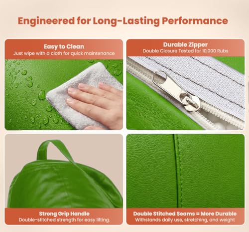 Image of Sattva Classic 3XL Bean Bag Chair with Beans Filled | Sofa Style Faux Leather Beanbags with Footstool & Cushion | Comfortable Bin Bags Sofa for Adults & Teens, Living Room & Office | Neon Green