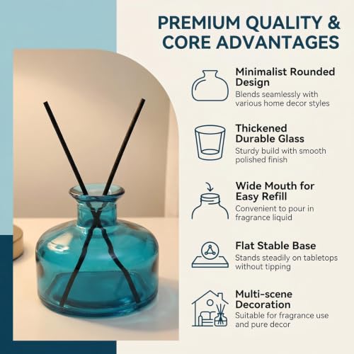 Botella difusora de vidrio azul 200 ml redonda recargable miniatura 4