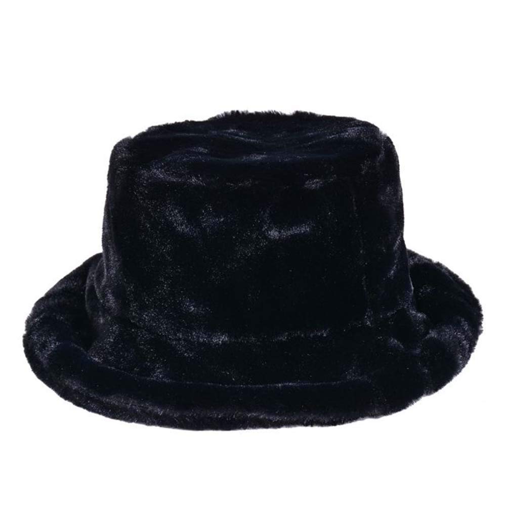 Kgm Unisex Black Plain Colour Soft Fleecy Faux Fur Bucket Hat - Festival Summer Winter Hats (Black)