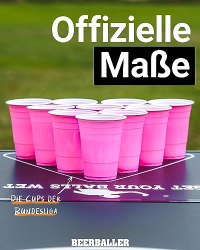 BeerBaller® Pink Cups - 25 pinke Beer Pong Becher & 3 Bier Pong Bälle | spülmaschinenfest & wiederverwendbar | 473ml - 16oz Partybecher | rosa Bierpong Becher Set | Original American Beerpongbecher