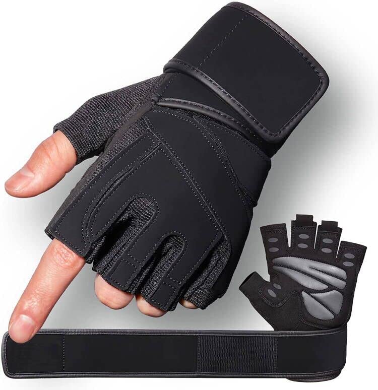 Enyee Workout Gloves Mens and Women Weight Lifting Gloves with Wrist Support for Gym Training Full Palm Protection for Fitness Weightlifting Exercise Hanging Pull ups (M)