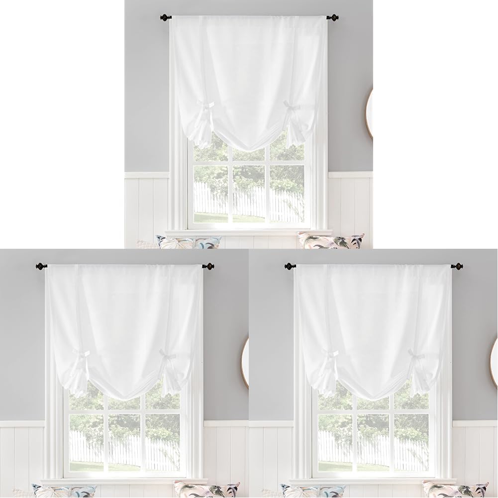 No. 918 Noah Heathered Texture Rod Pocket Window Tie-up Shade, 40" x 63", White (Pack of 3)